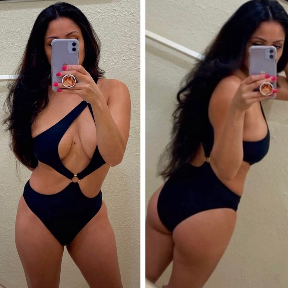 Sexy Swimsuit Cutout Halter One Piece High Cut Bathing Suit Gold Ring Bikini - Picture 8 of 11